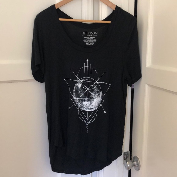Fifth Sun Tops - Geometric Moon Black T-Shirt